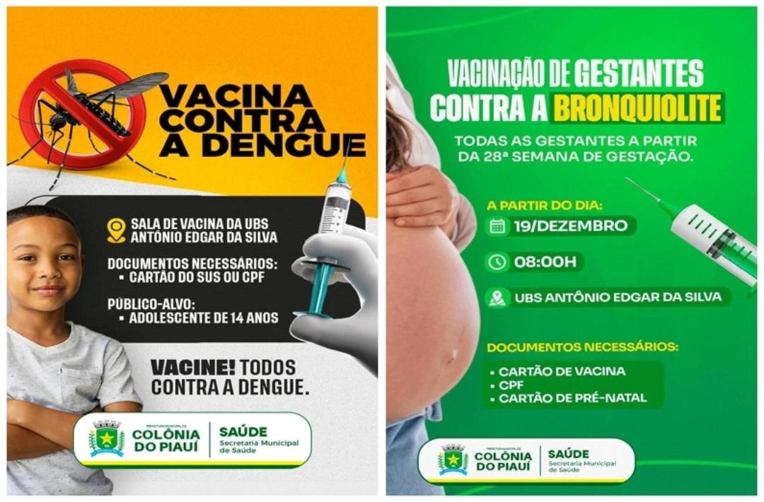 Saúde de Colônia do Piauí amplia vacinação contra bronquiolite em gestantes e dengue em adolescentes