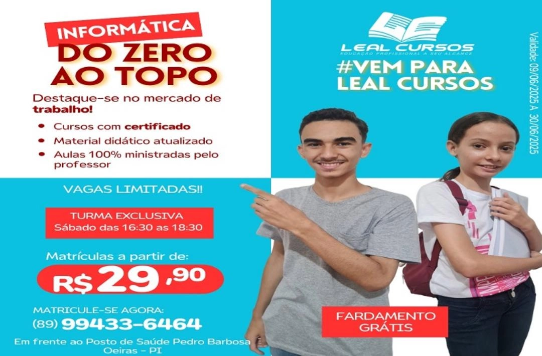 Leal Cursos lança primeiro curso de informática 100% presencial com professor em Oeiras