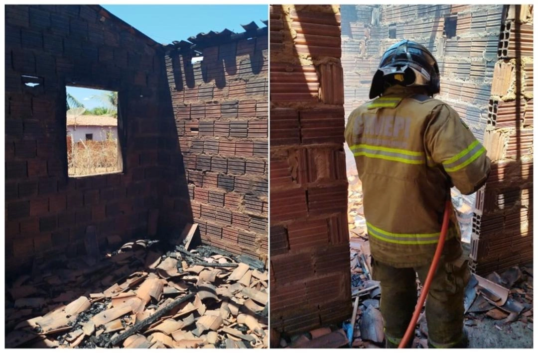 Incêndio destrói parte de residência na comunidade Canto Fazenda Frade, zona rural de Oeiras