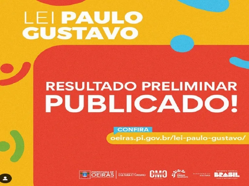 Secretaria de Cultura de Oeiras divulga o resultado preliminar da Lei Paulo Gustavo