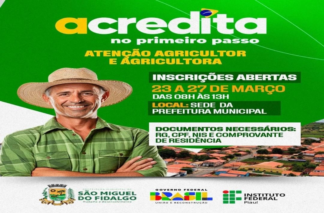 São Miguel do Fidalgo abre inscrições para o programa Acredita no Primeiro Passo