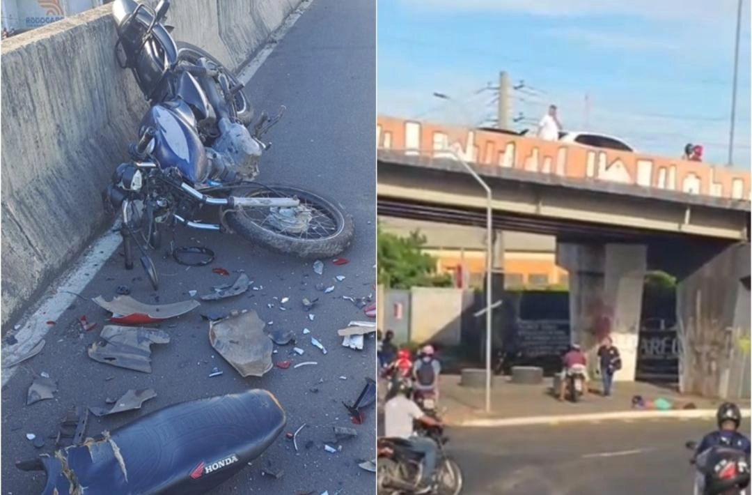 Motociclista bate em traseira de carro e cai do viaduto da Tabuleta em Teresina