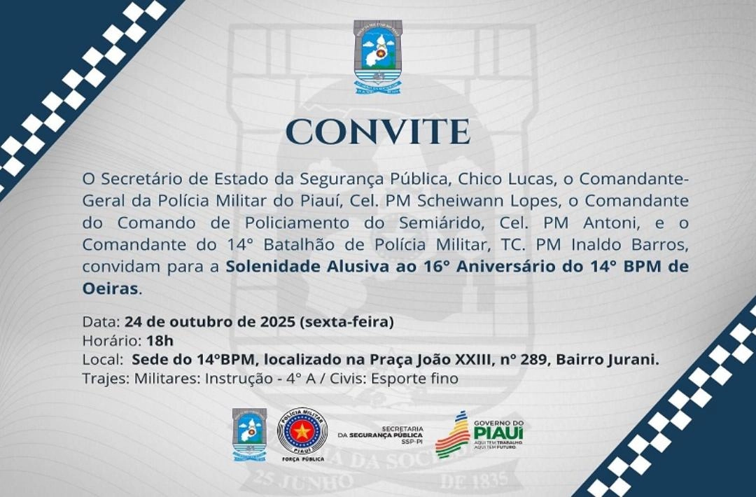 14º Batalhão de Polícia Militar de Oeiras completa 16 anos com solenidade nesta sexta-feira, 24