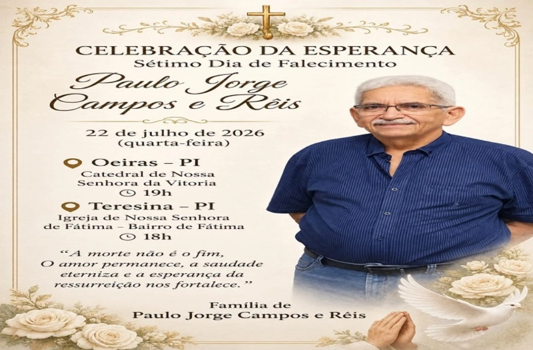 Família convida para a missa de sétimo dia em memória do farmacêutico Paulo Jorge Campos Reis
