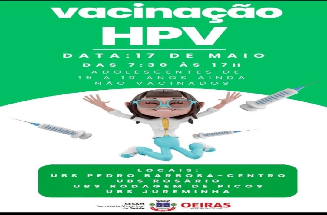 Oeiras realiza neste sábado, 17, campanha de vacinação contra o HPV