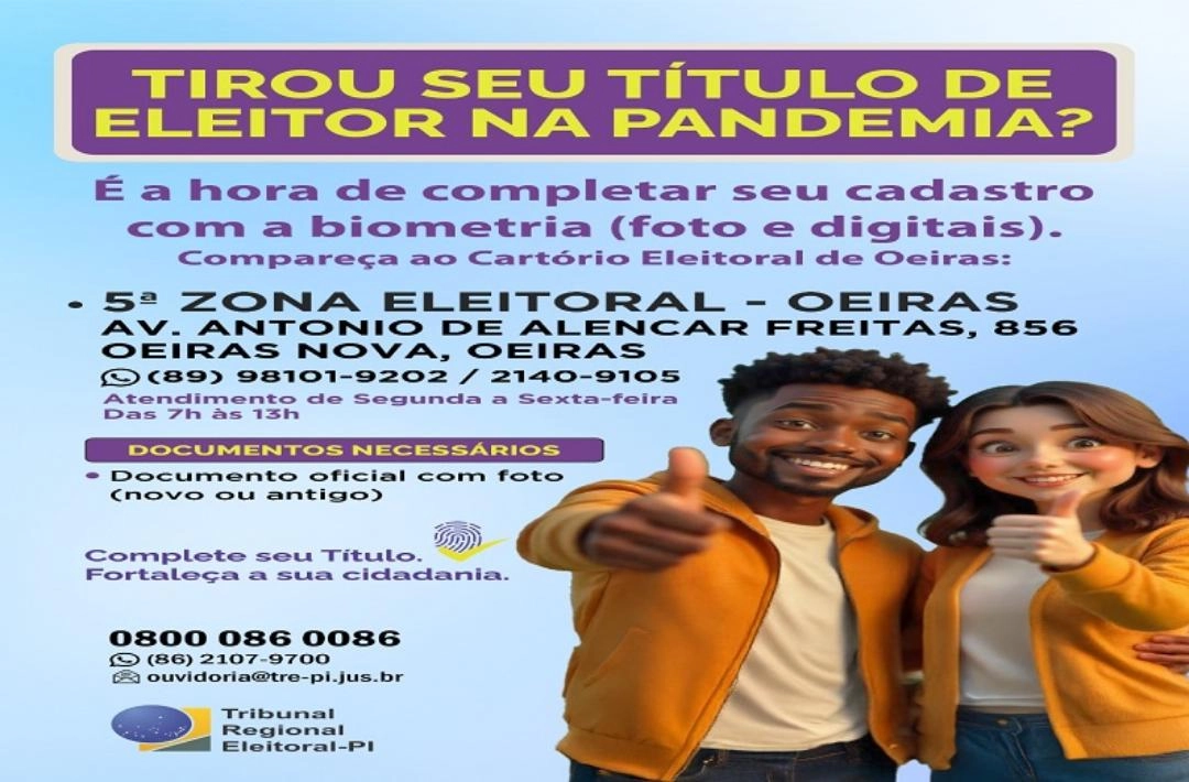 Eleitores que emitiram título durante a pandemia devem completar cadastro com biometria em Oeiras