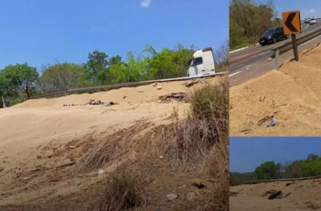 Acidente com carreta é registrado na Ladeira da Barra da Volta, na PI-247, entre Uruçuí e Ribeiro Gonçalves