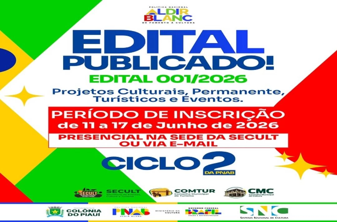 Colônia do Piauí abre inscrições para edital da Política Nacional Aldir Blanc com 28 vagas