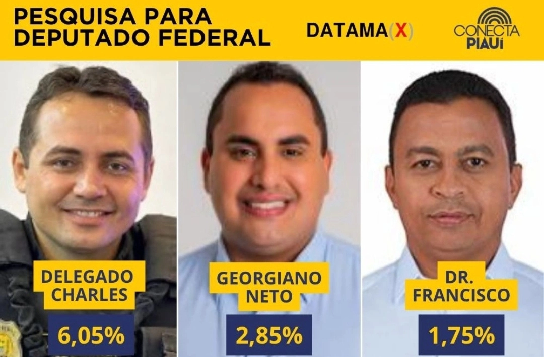Datamax: Delegado Charles, Georgiano e Dr. Francisco lideram para deputado federal