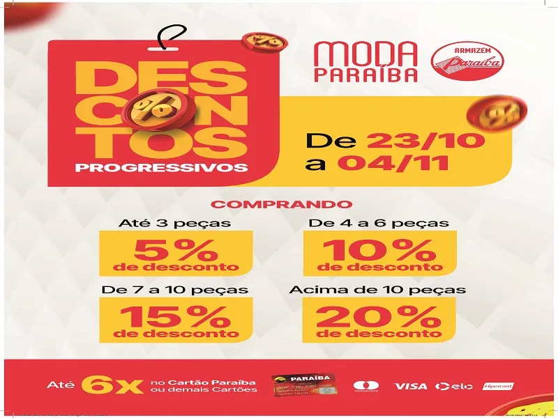 Grandes descontos no Setor de moda no Paraíba: de 23 de Outubro a 4 de Novembro