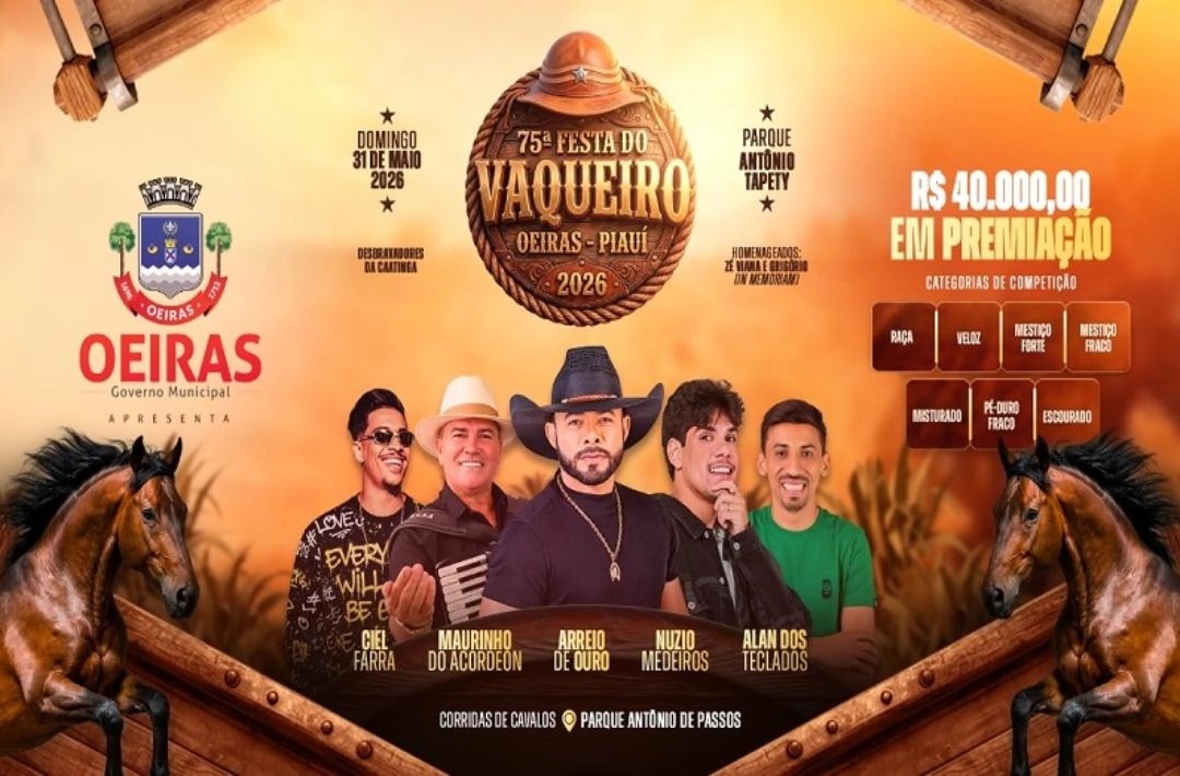 Secretaria de Cultura lança programação da 75ª Festa do Vaqueiro de Oeiras com grandes shows e tradição sertaneja