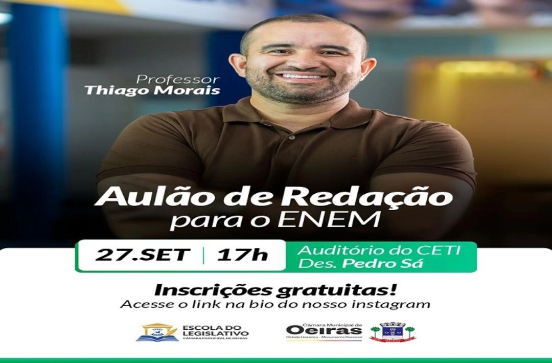 Escola do Legislativo da Câmara Municipal de Oeiras promove aulão de redação para o ENEM