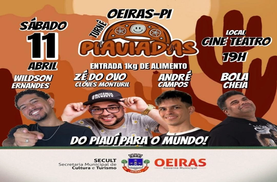 Turnê Piauiadas leva humor ao Cine Teatro Oeiras neste sábado, 11 de abril