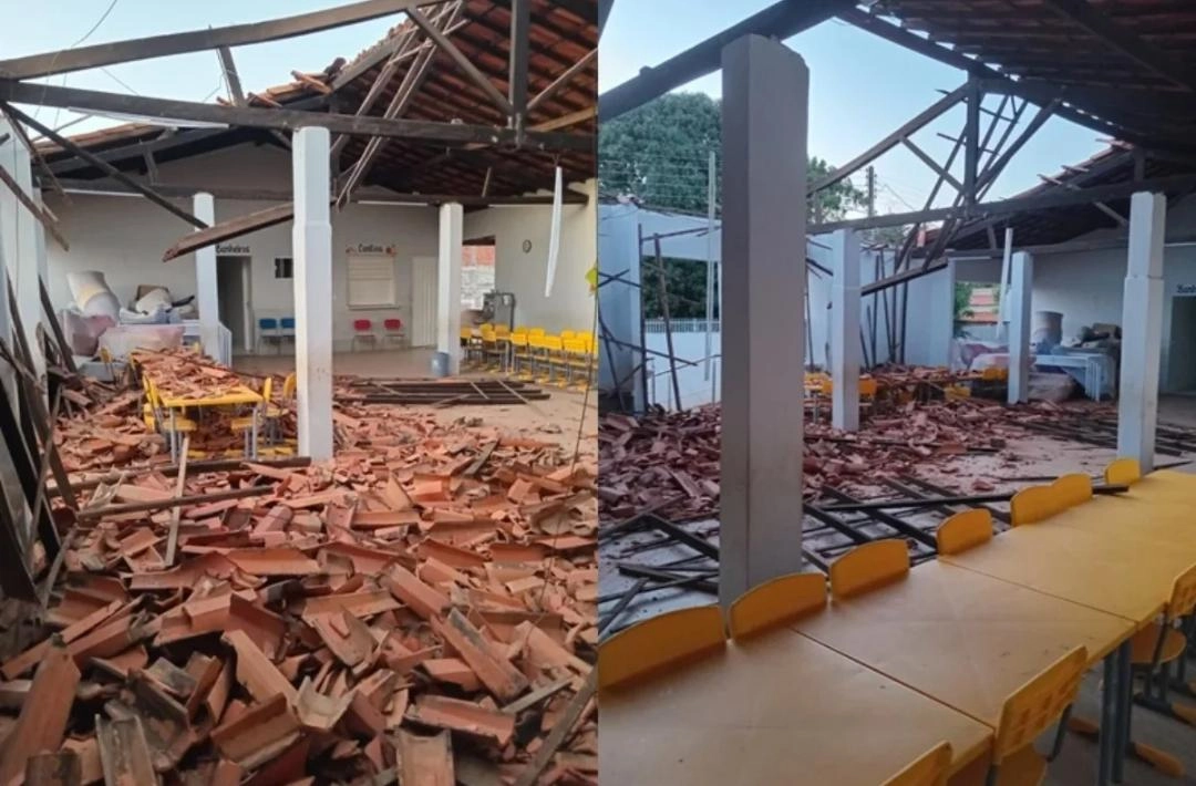 Parte do telhado de creche desaba em Dom Expedito Lopes; ninguém ficou ferido