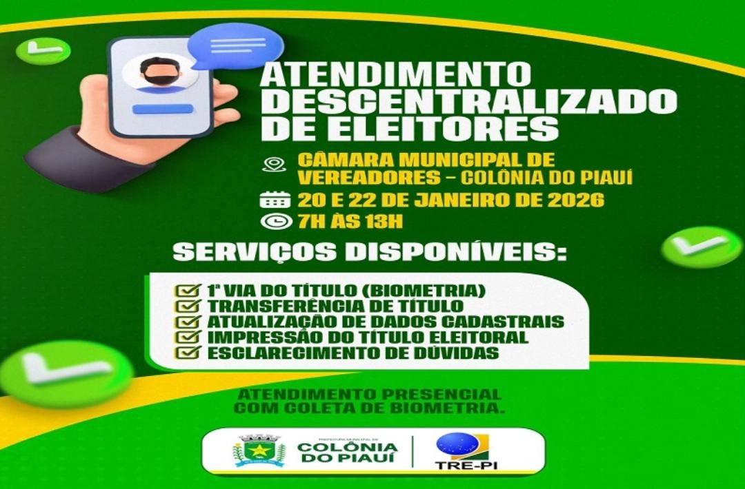 Atendimento descentralizado de eleitores ocorre em Colônia do Piauí nos dias 20 e 22 de janeiro