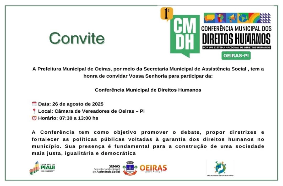 Oeiras realiza Conferência Municipal de Direitos Humanos nesta terça-feira, 26