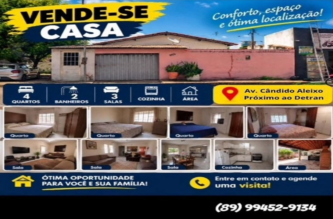 Casa à venda com quatro quartos e três salas na Avenida Cândido Aleixo, em Oeiras 