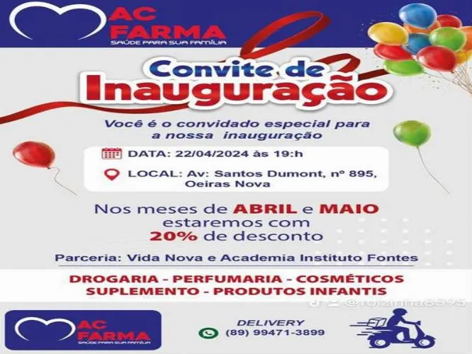 Drogaria ACFarma inaugura nesta segunda-feira, 22, em Oeiras, oferecendo conveniência e variedade
