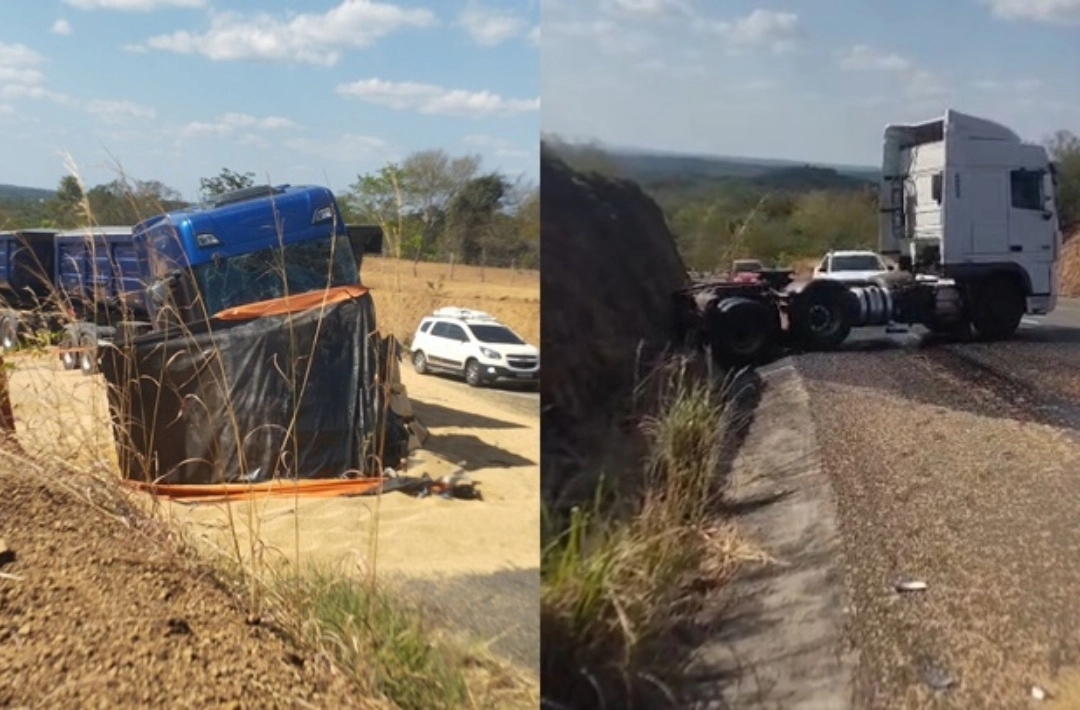 Duas carretas tombam após acidente no Rodoanel de Regeneração