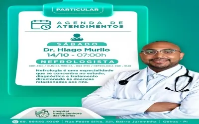 Médico nefrologista, Dr. Hiago Murilo, passará a atender em Oeiras a partir de 14 outubro