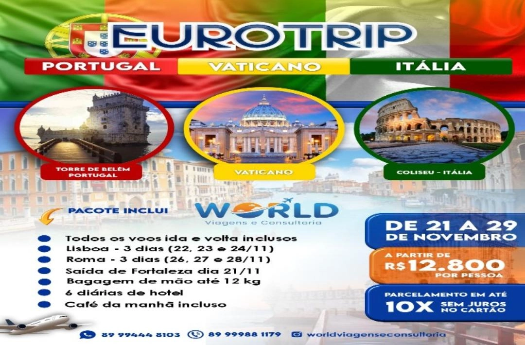 World Viagens e Consultoria apresenta Eurotrip por Portugal e Itália com roteiro completo em novembro