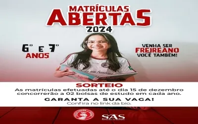 Colégio Paulo Freire abre matrículas para o ano letivo de 2024 e sorteia bolsas de estudo