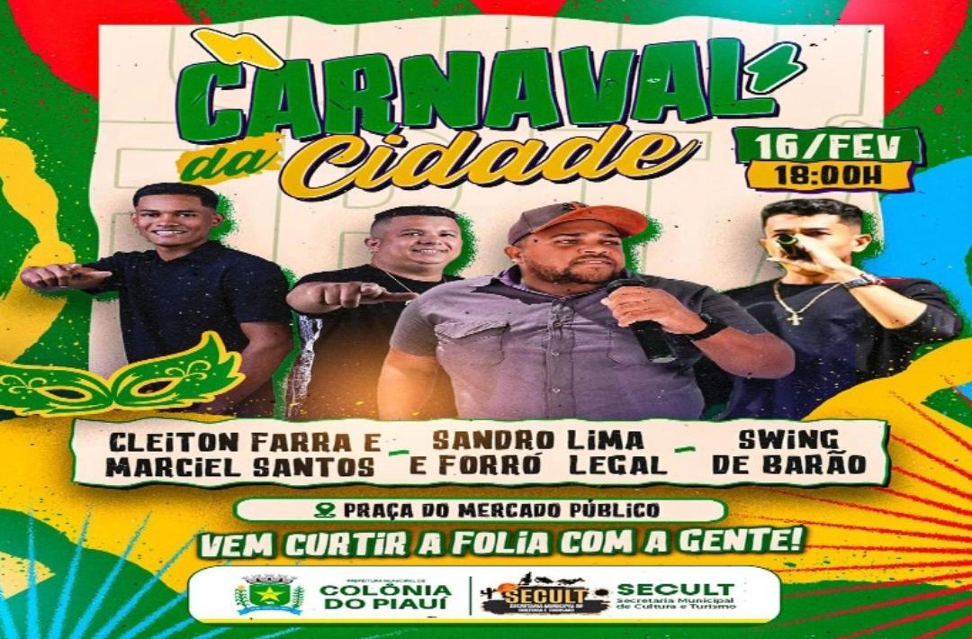 Segunda-feira, 16 de fevereiro, tem Carnaval da Cidade em Colônia do Piauí