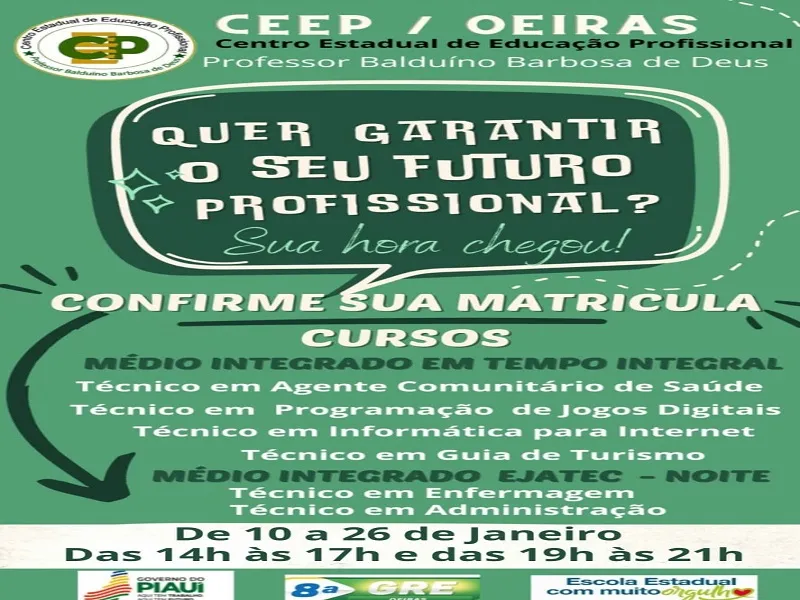 CEEP Oeiras abre inscrições para cursos técnicos e profissionalizantes