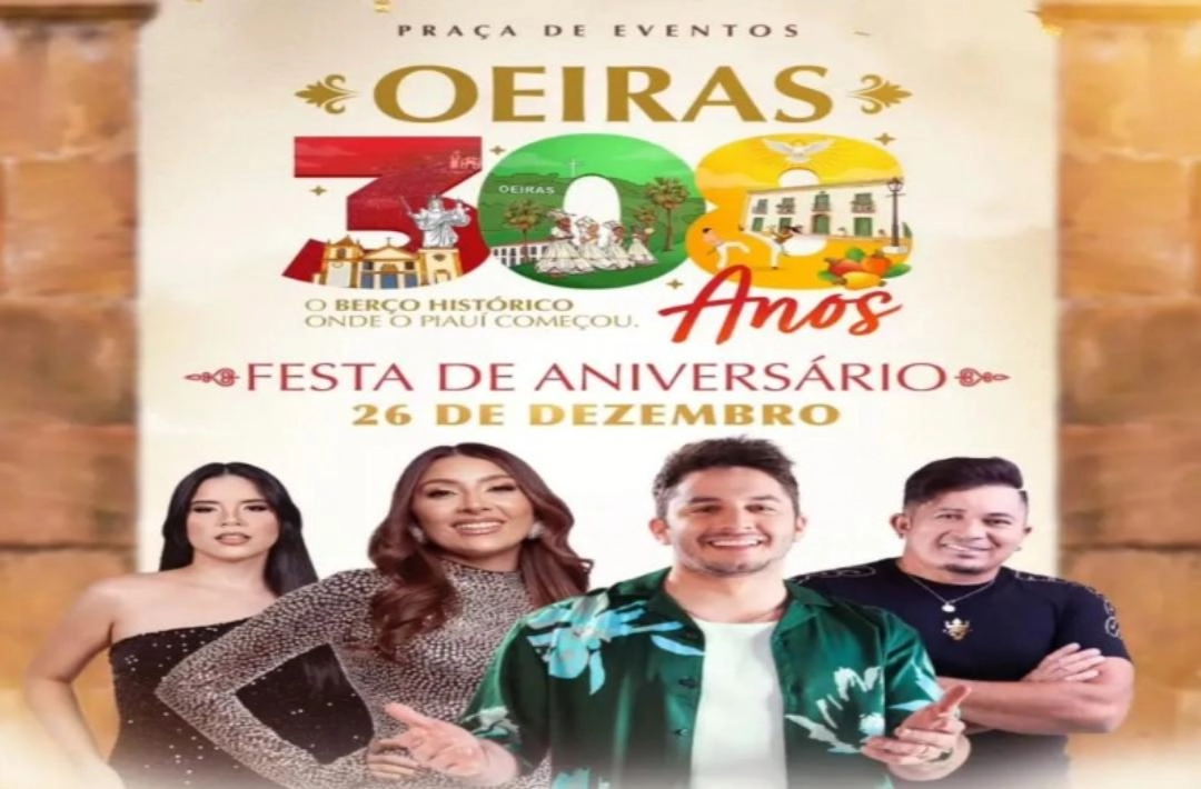 Prefeitura divulga programação musical dos 308 anos de Oeiras, no dia 26 de dezembro na Praça de Eventos