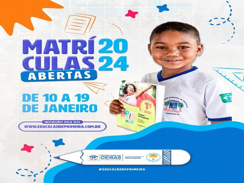 Educação Municipal abre matrículas para o ano letivo 2024 em Oeiras
