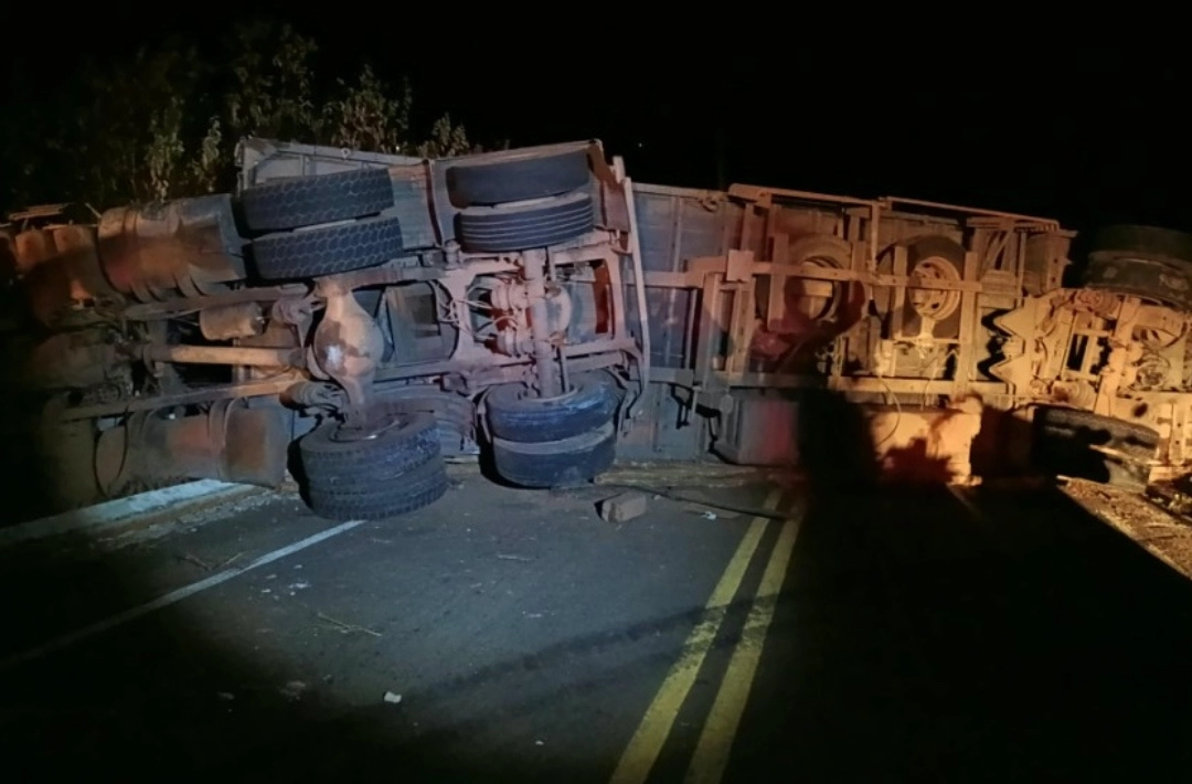 Carreta carregada de madeira tomba e deixa rodovia interditada por horas no Piauí