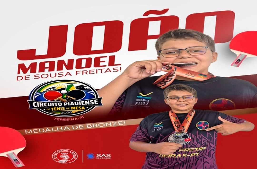 Aluno da Sociedade Educacional Paulo Freire conquista bronze no Circuito Piauiense de Tênis de Mesa