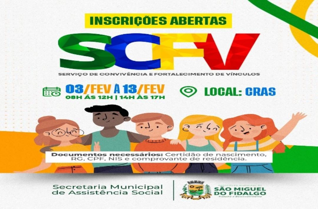Inscrições para o SCFV abrem dia 3 de fevereiro em São Miguel do Fidalgo