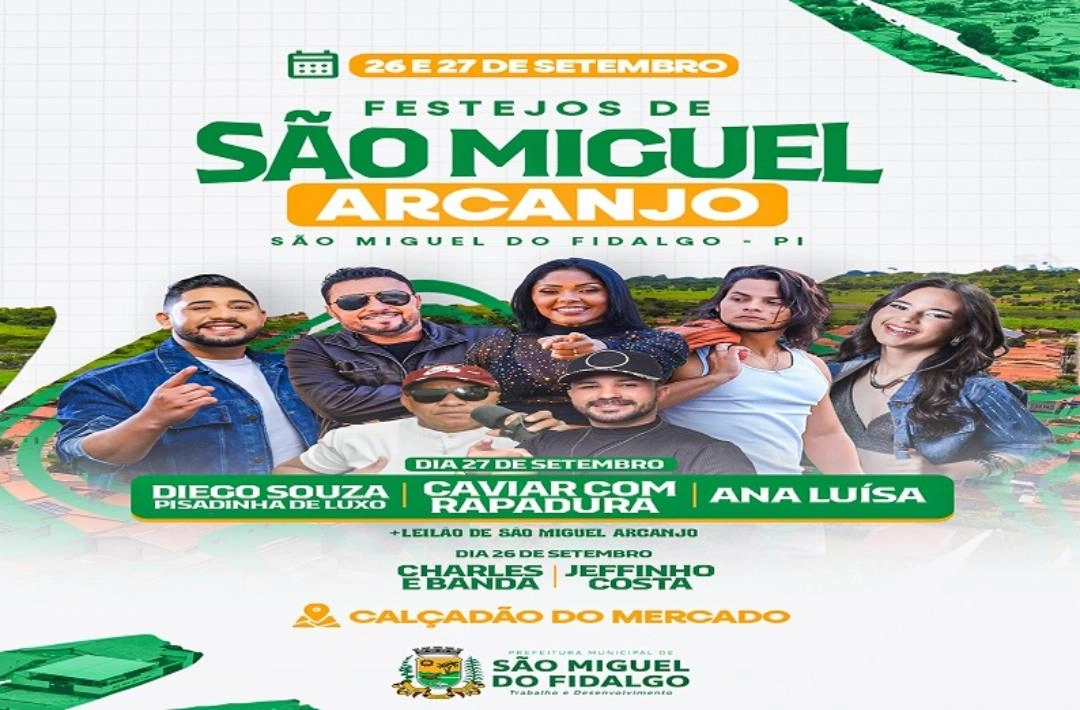 Prefeitura de São Miguel do Fidalgo divulga bandas para a programação cultural do Festejo de São Miguel Arcanjo