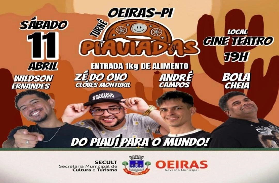 Troca antecipada de ingressos para o show de humor PIAUIADAS ocorre nesta sexta em Oeiras