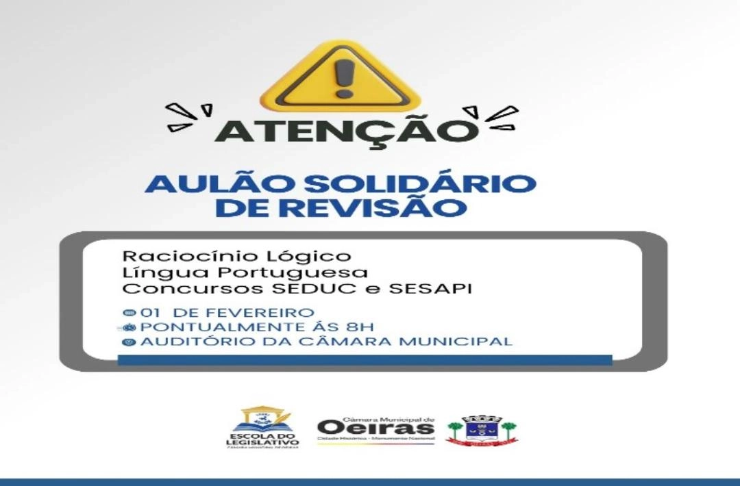 Escola do Legislativo de Oeiras promove aulão solidário de revisão neste domingo com foco nos concursos da SEDUC e SESAPI