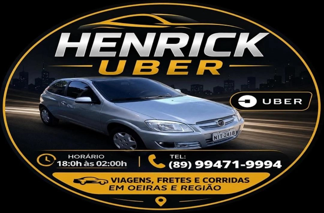 Henrick Uber amplia oferta de transporte noturno em Oeiras e região com viagens, fretes e corridas