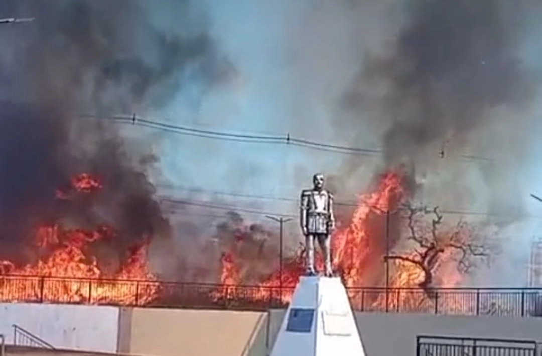 Incêndio em vegetação mobiliza Corpo de Bombeiros na entrada do bairro Uberaba, em Oeiras