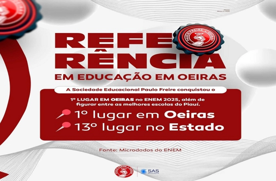 Paulo Freire alcança 1º lugar entre as escolas particulares de Oeiras e 13ª posição no Piauí no ENEM 2025