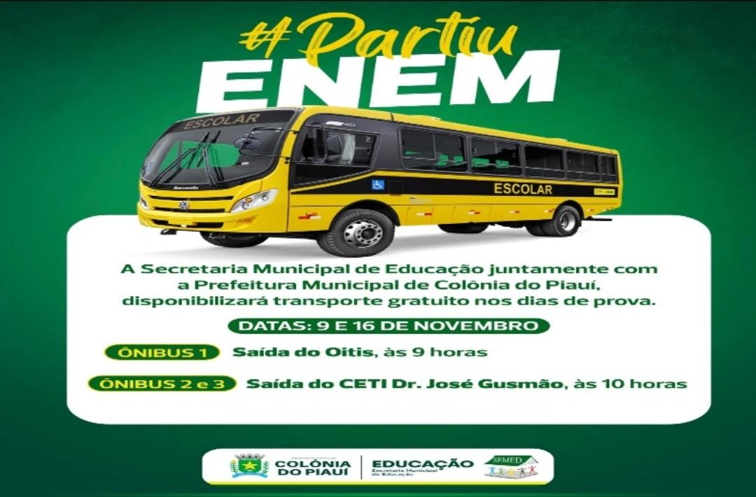Colônia do Piauí garante transporte gratuito para estudantes durante o ENEM