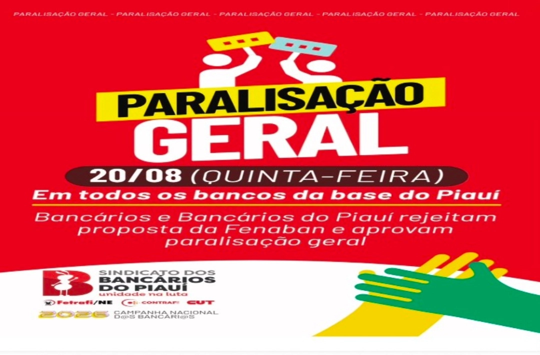 Agências bancárias de Oeiras estarão fechadas nesta quinta-feira (20) durante paralisação geral