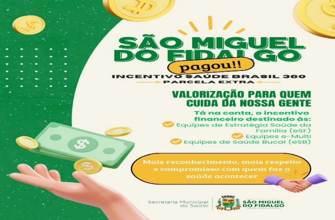 São Miguel do Fidalgo paga parcela extra do Incentivo Saúde Brasil 360 a profissionais da atenção básica