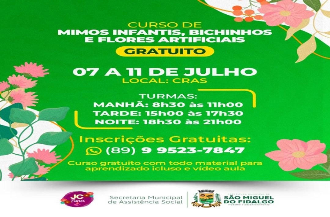 São Miguel do Fidalgo oferece curso gratuito de mimos infantis, bichinhos e flores artificiais