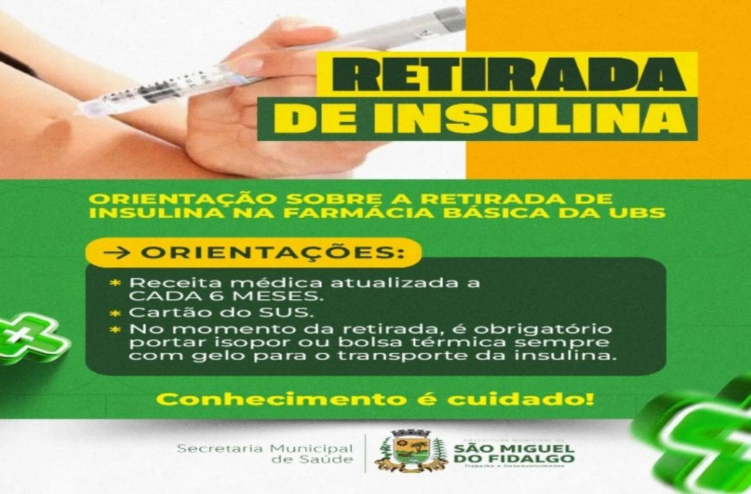 Secretaria de Saúde divulga orientações para retirada de insulina em São Miguel do Fidalgo