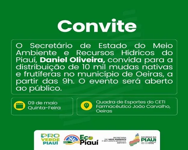 Vereador Cleylton Andrade promove distribuição de 10 mil mudas de árvores frutíferas e nativas em Oeiras