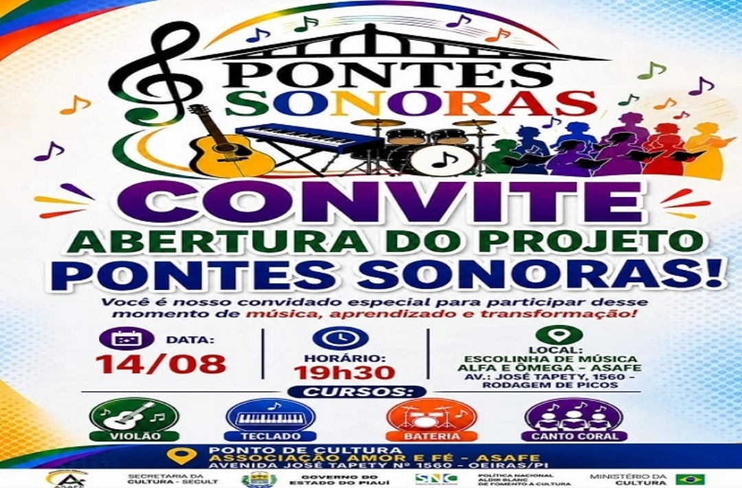 Projeto Pontes Sonoras inicia formação musical gratuita nesta sexta-feira, 14, em Oeiras