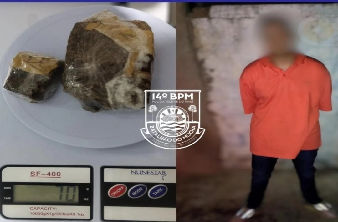 Polícia Militar conduz suspeito por tráfico de drogas no bairro Várzea, em Oeiras