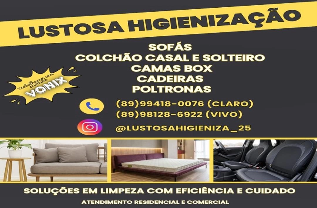 Lustosa Higienização oferece limpeza especializada de estofados, colchões e veículos em Oeiras
