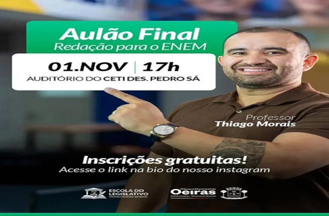 Aulão Final de Redação para o Enem será realizado dia 1º de novembro em Oeiras