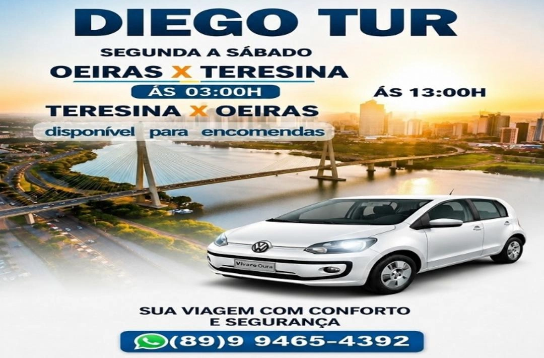 Vai viajar para Teresina? Diego Tur oferece saídas diárias de Oeiras